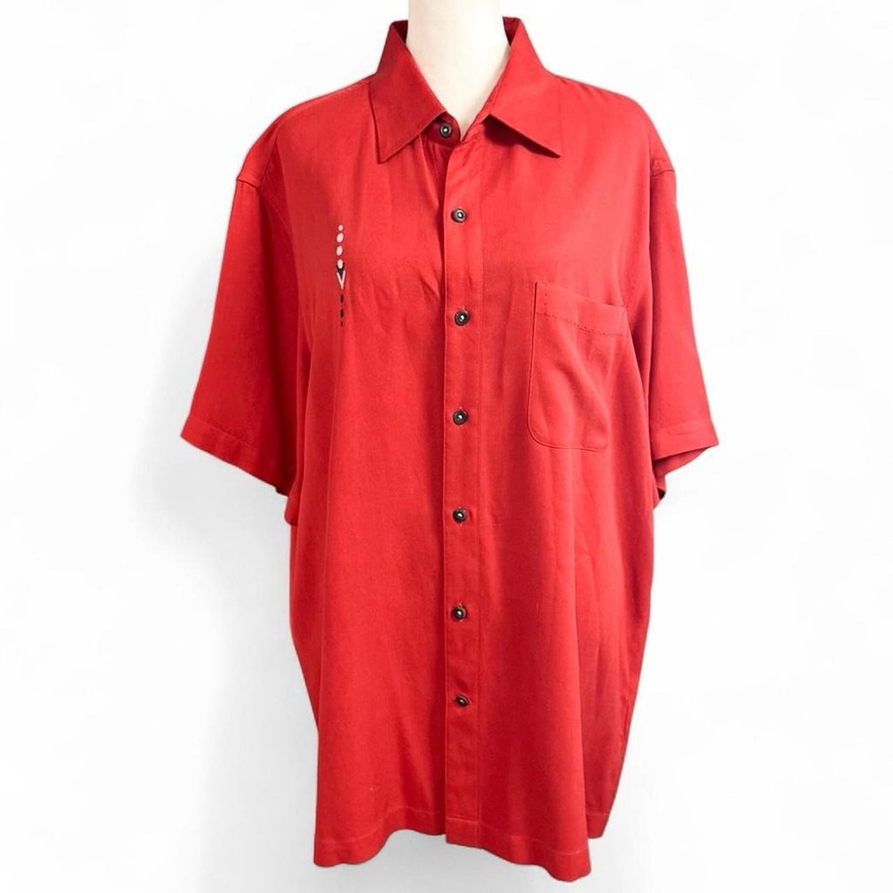 Nat Nast Red Silk Button Down Shirt Men’s Medium Luxury Retro